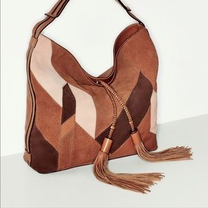 Isobel Mixed-Media Patchwork Hobo Bag, Almond Multi